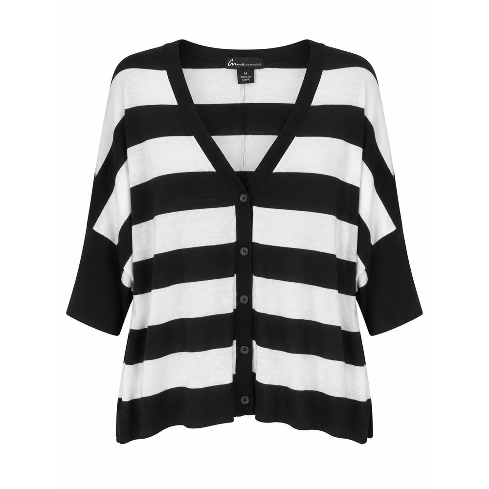 Lane Bryant Essentials Black White Striped Cotton V Neck Button Cardigan 14/16 W